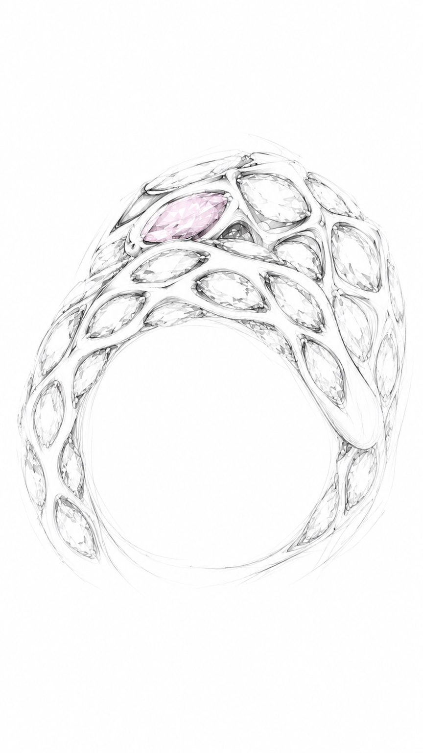 Original concept sketch of a sculptural gemstone ring